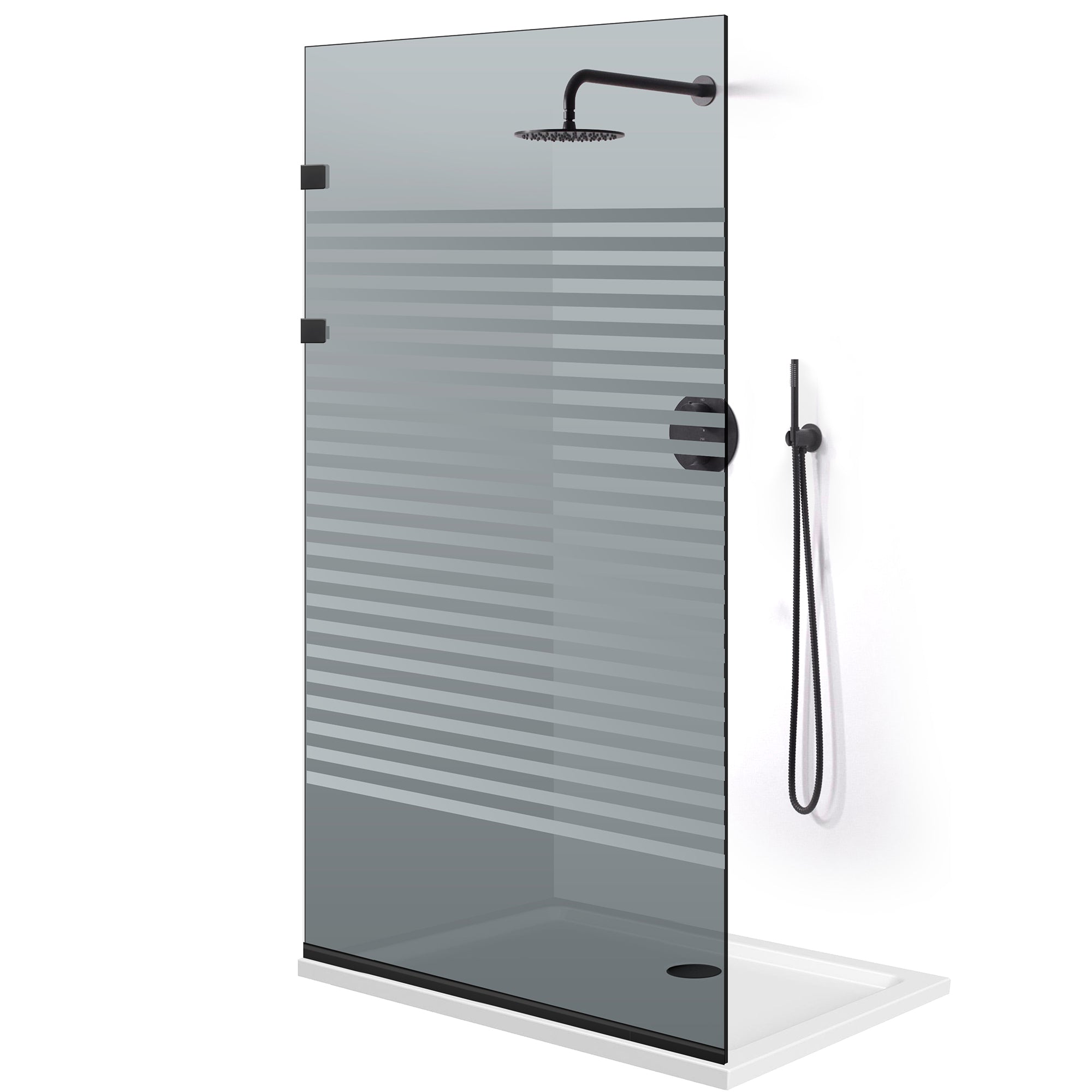 Paravan dus Walk-in, Perete dus Inox, negru mat #Gri