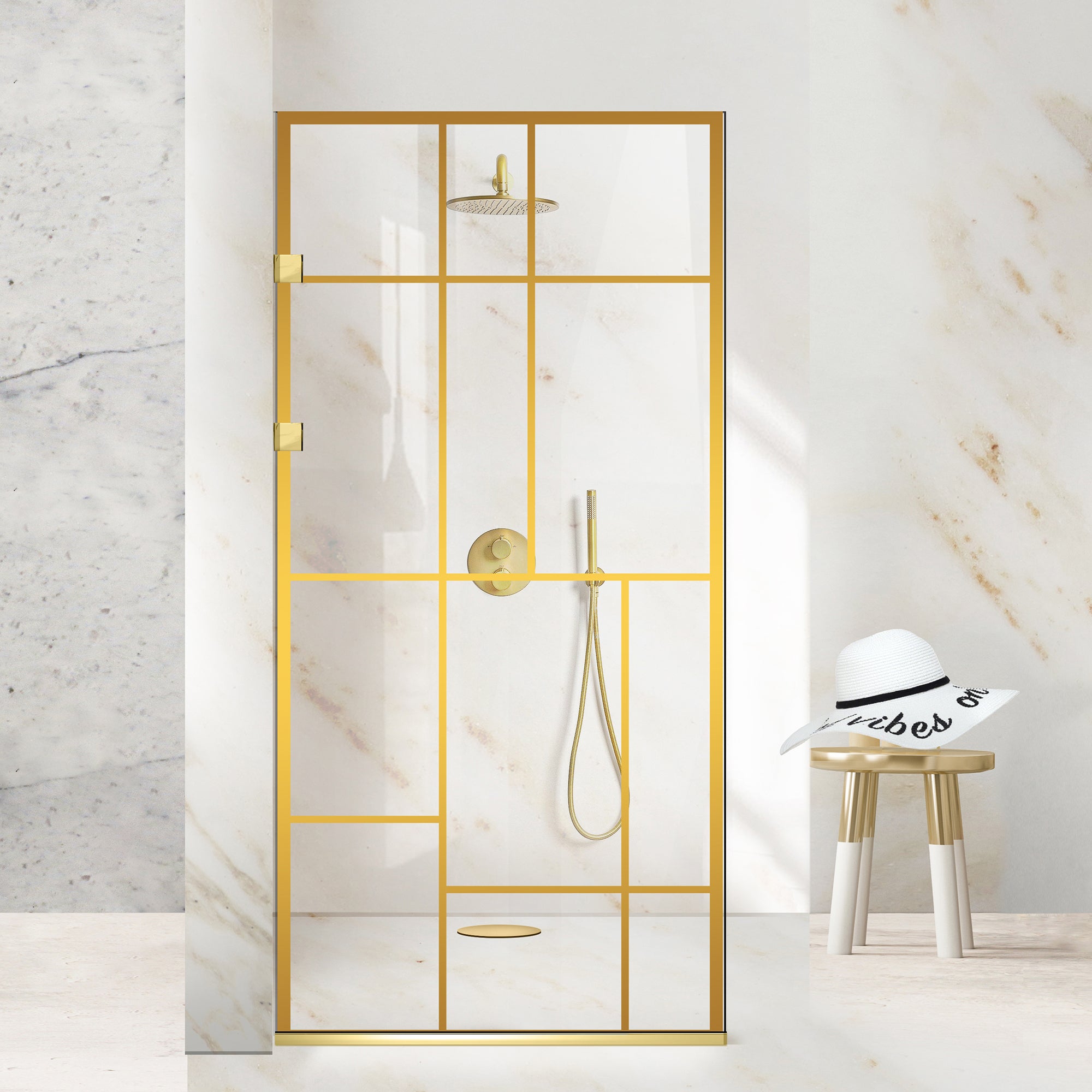 Paravan dus Walk-in, Perete dus Inox, auriu, #Clara #Víztiszta
