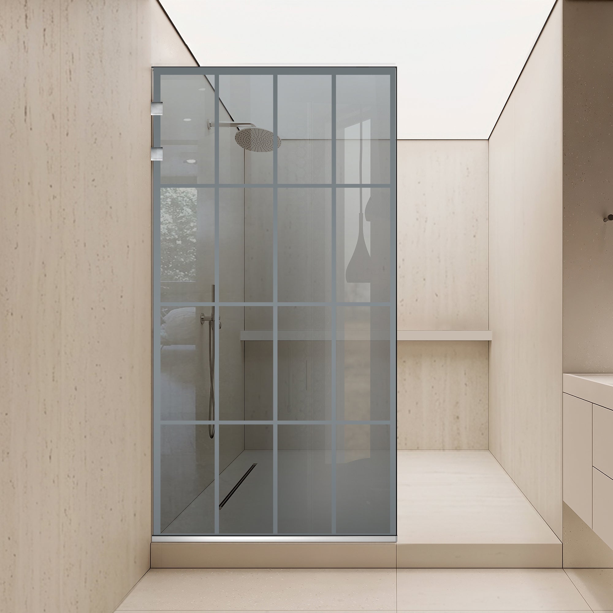 Paravan dus Walk-in, Perete dus Inox, #Gri