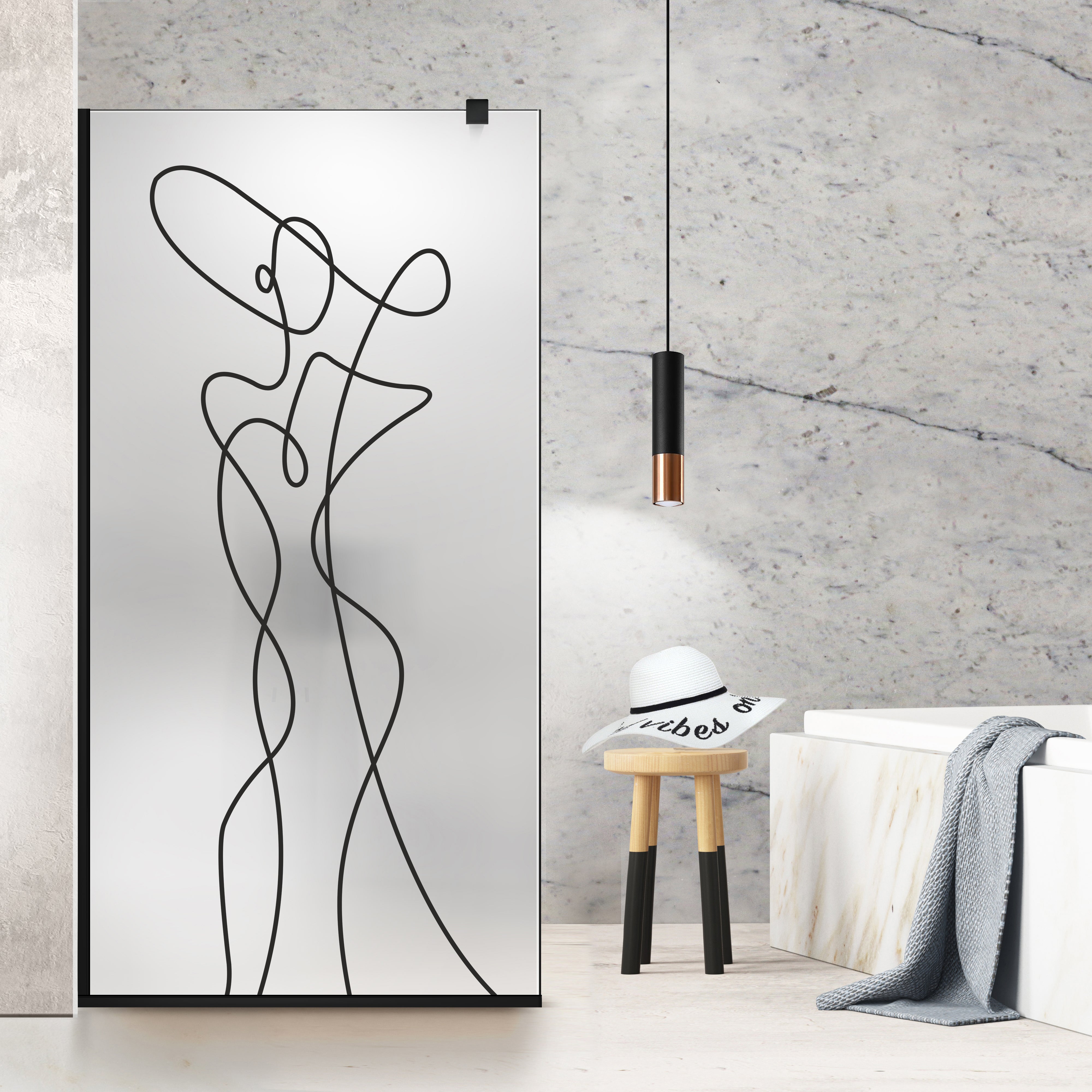 Paravan dus Walk-in, Perete dus Negru, #Mat #Matt