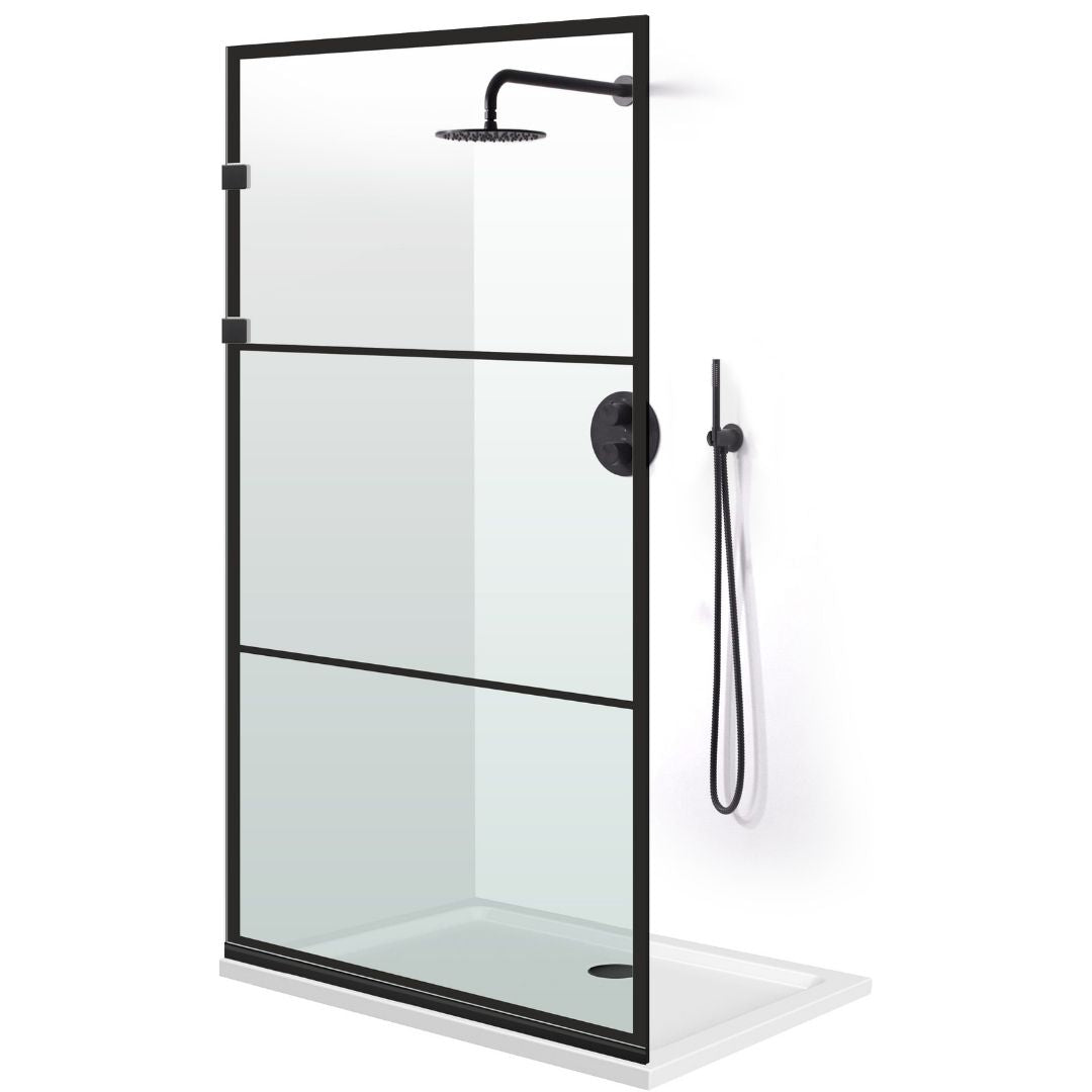 Paravan dus Walk-in, Perete dus Inox, negru mat, #Clara #Víztiszta
