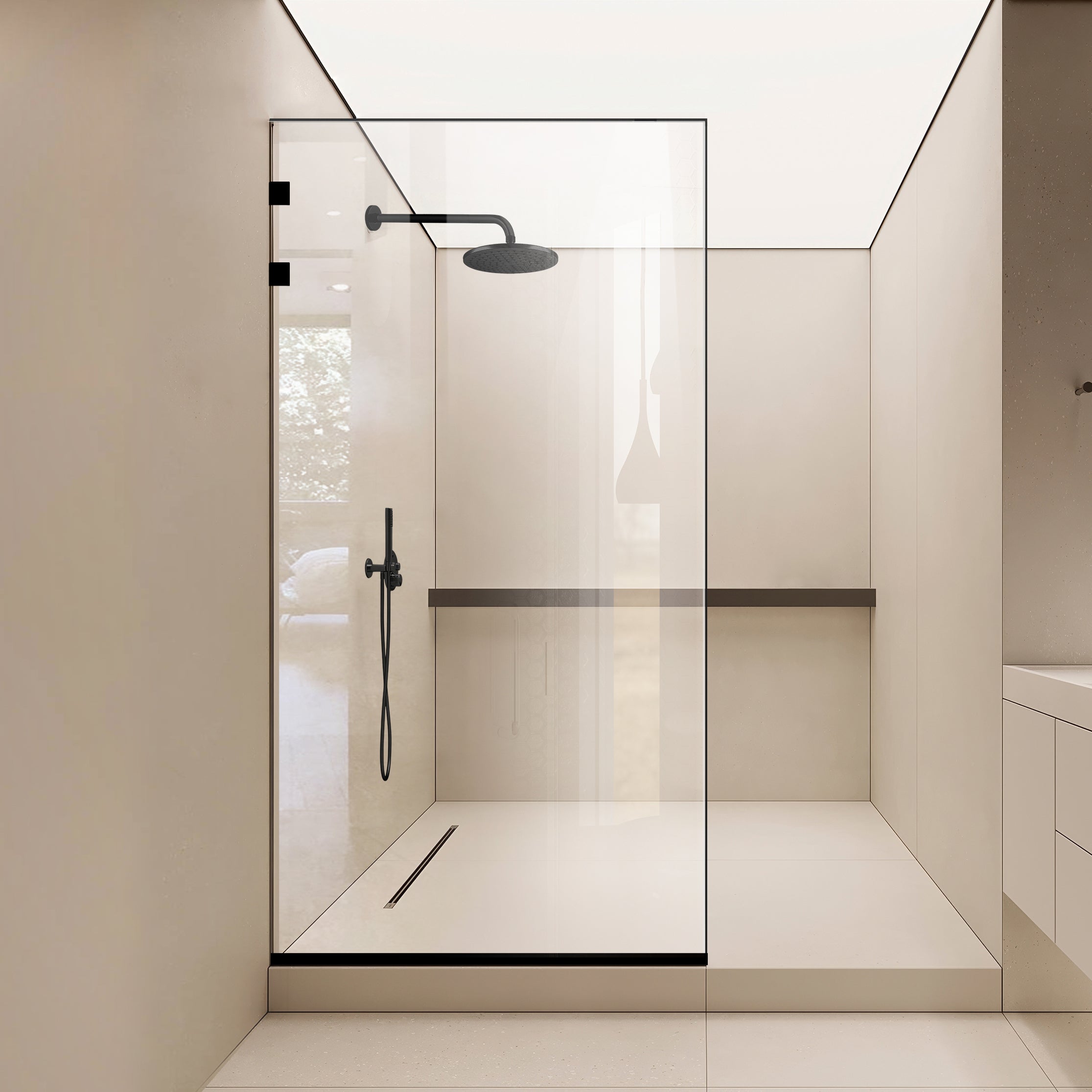 Paravan dus Walk-in, Perete dus Inox, negru mat, #Clara #Víztiszta
