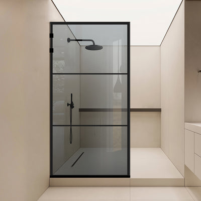 Paravan dus Walk-in, Perete dus Inox, negru mat #Gri
