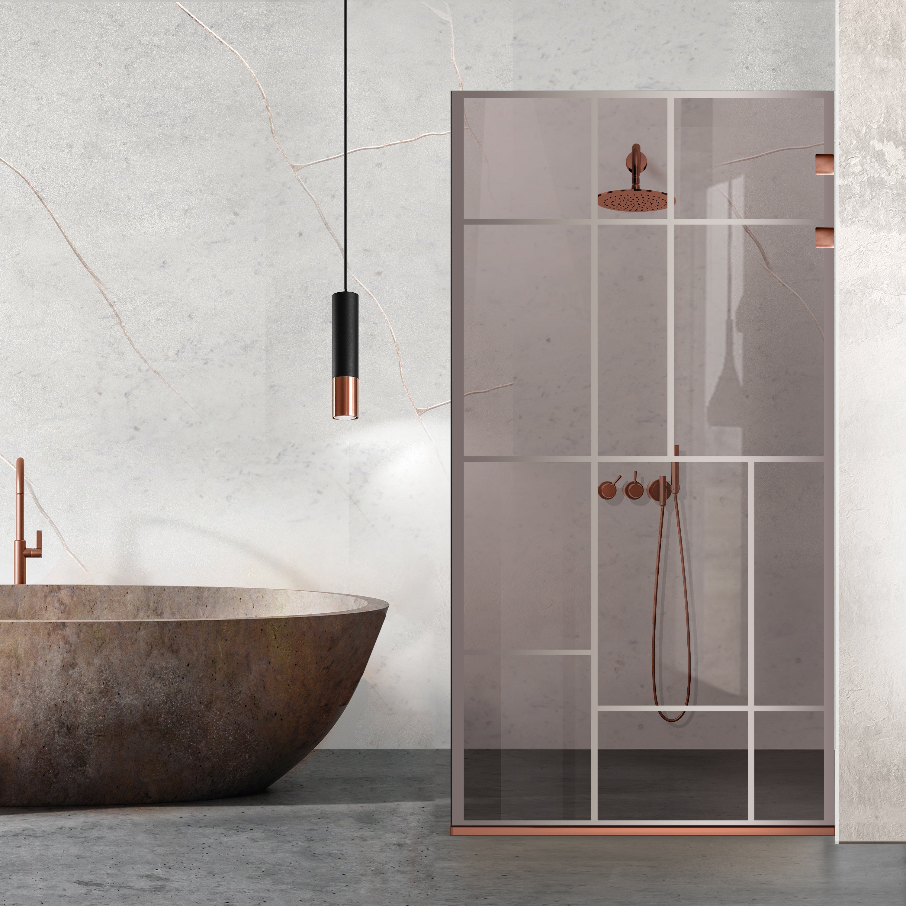 Paravan dus Walk-in, Perete dus Inox, cupru #Bronz