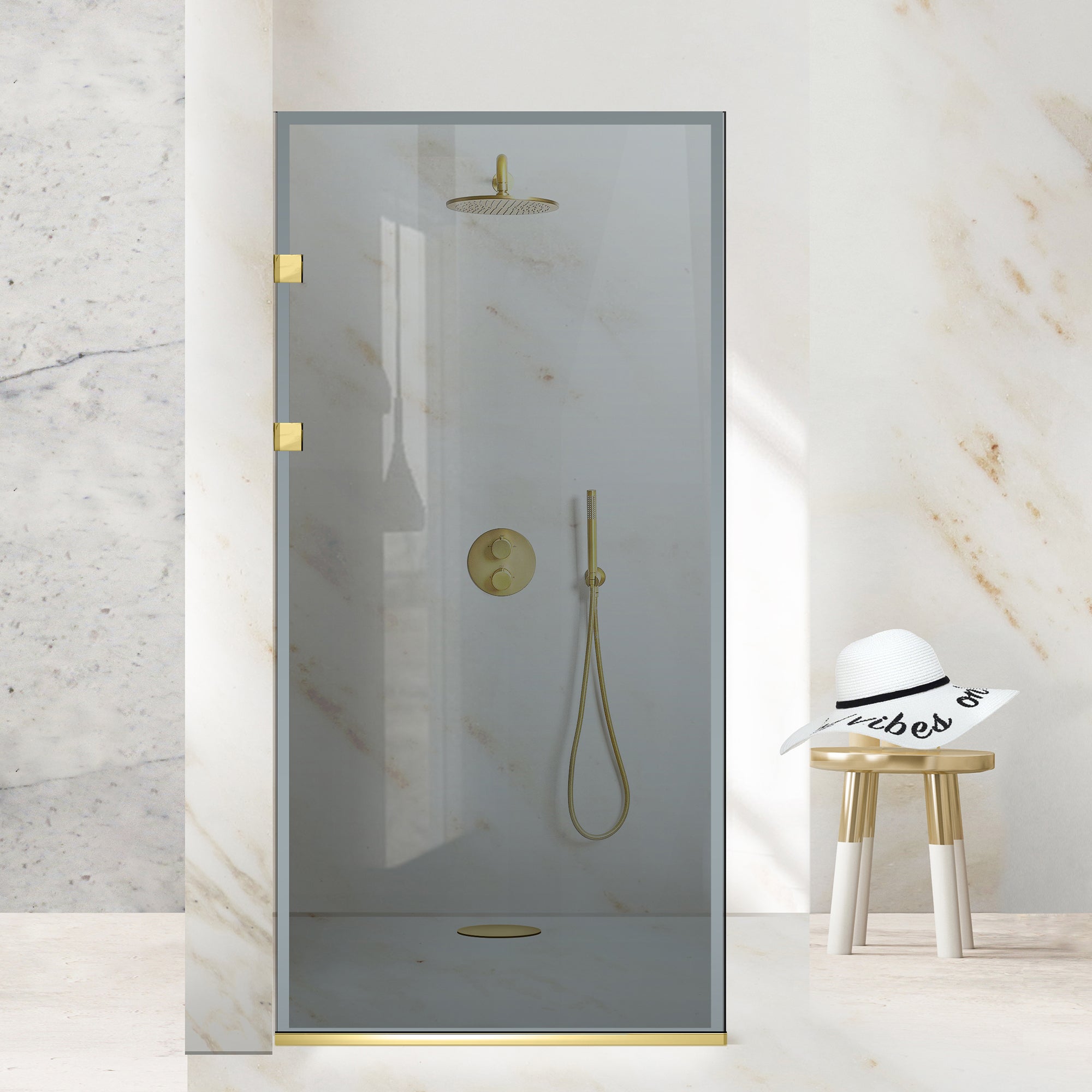 Paravan dus Walk-in, Perete dus Inox, auriu #Gri