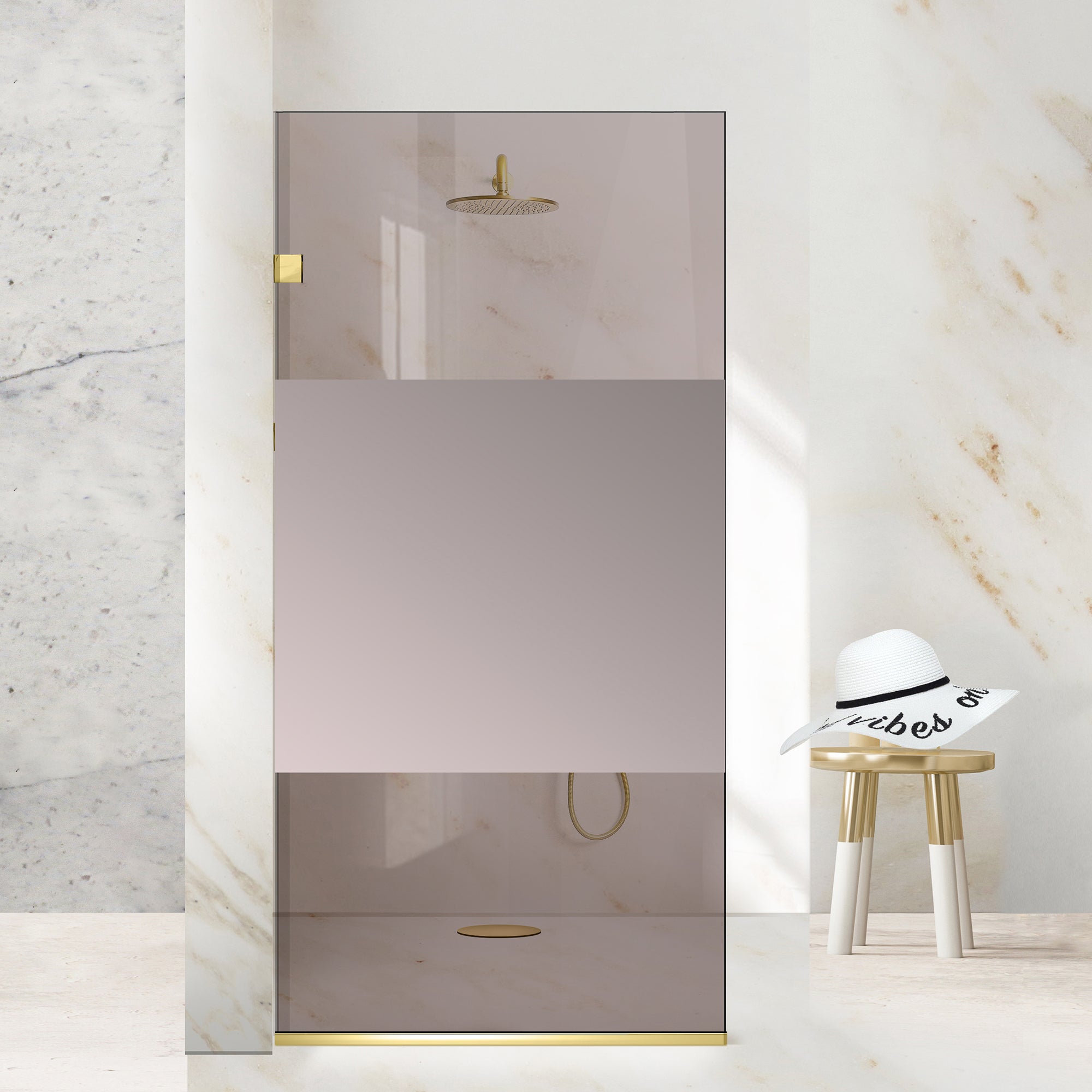Paravan dus Walk-in, Perete dus Inox, auriu #Bronz