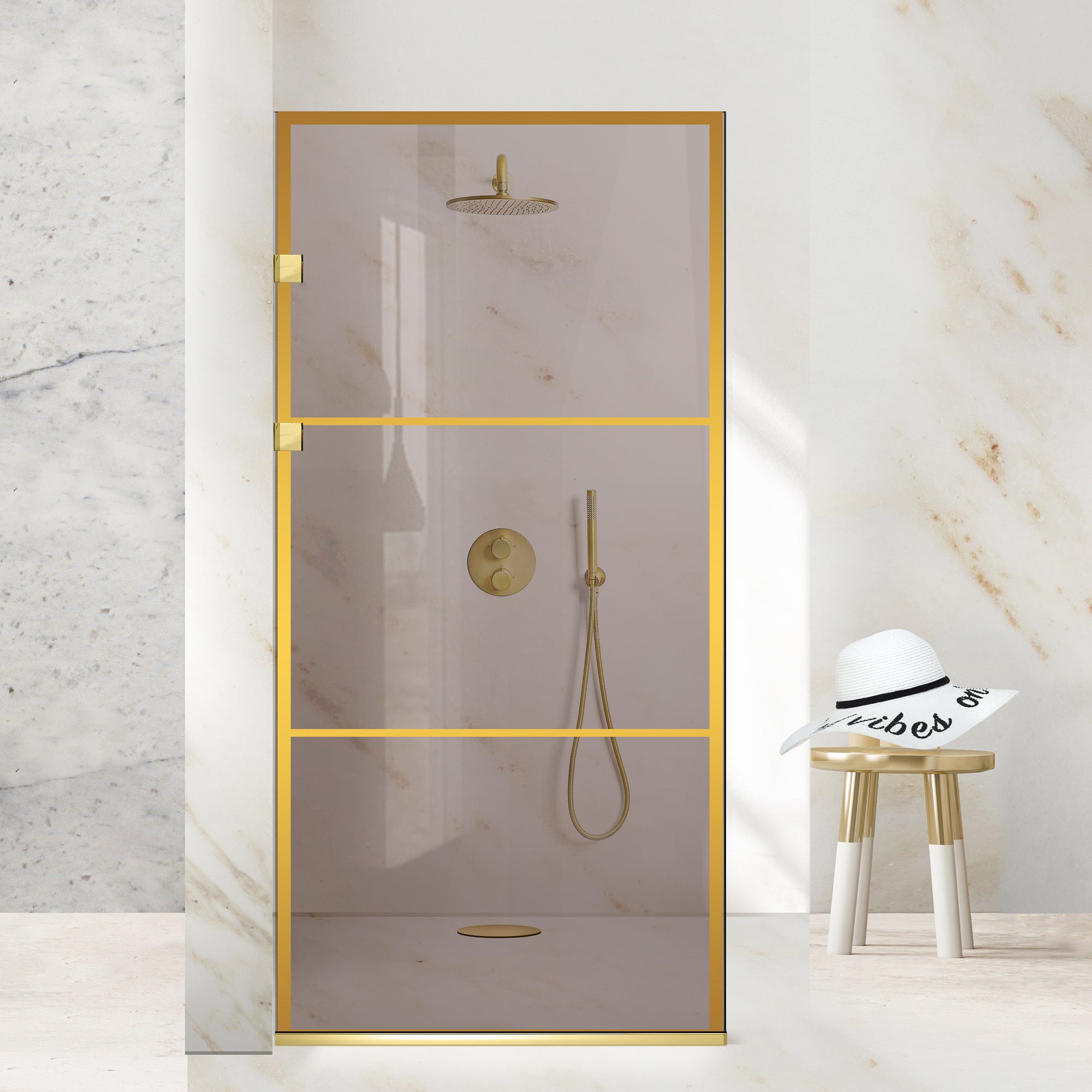 Paravan dus Walk-in, Perete dus Inox, auriu #Bronz