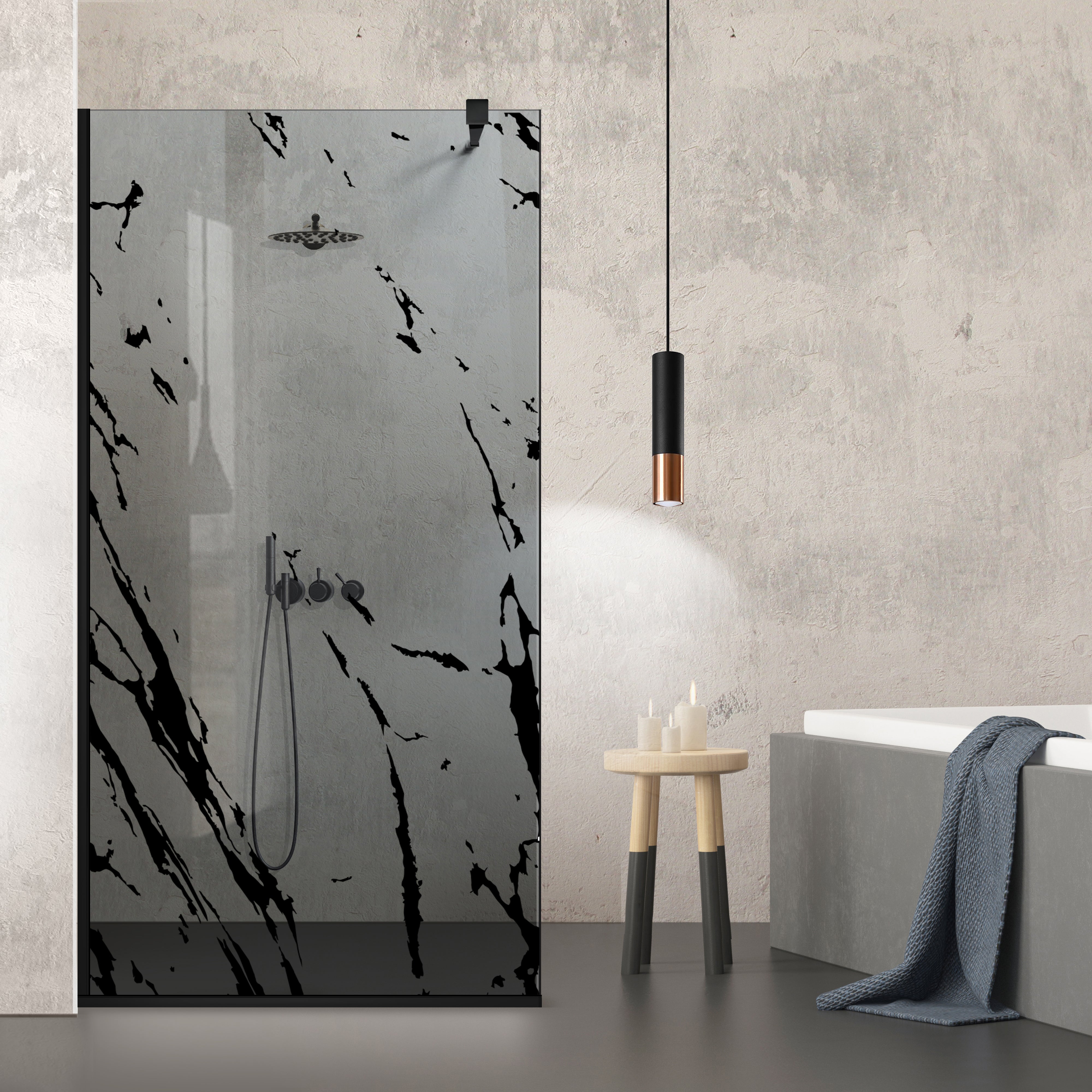 Paravan dus Walk-in, Perete dus  Negru, #Gri #Szürke