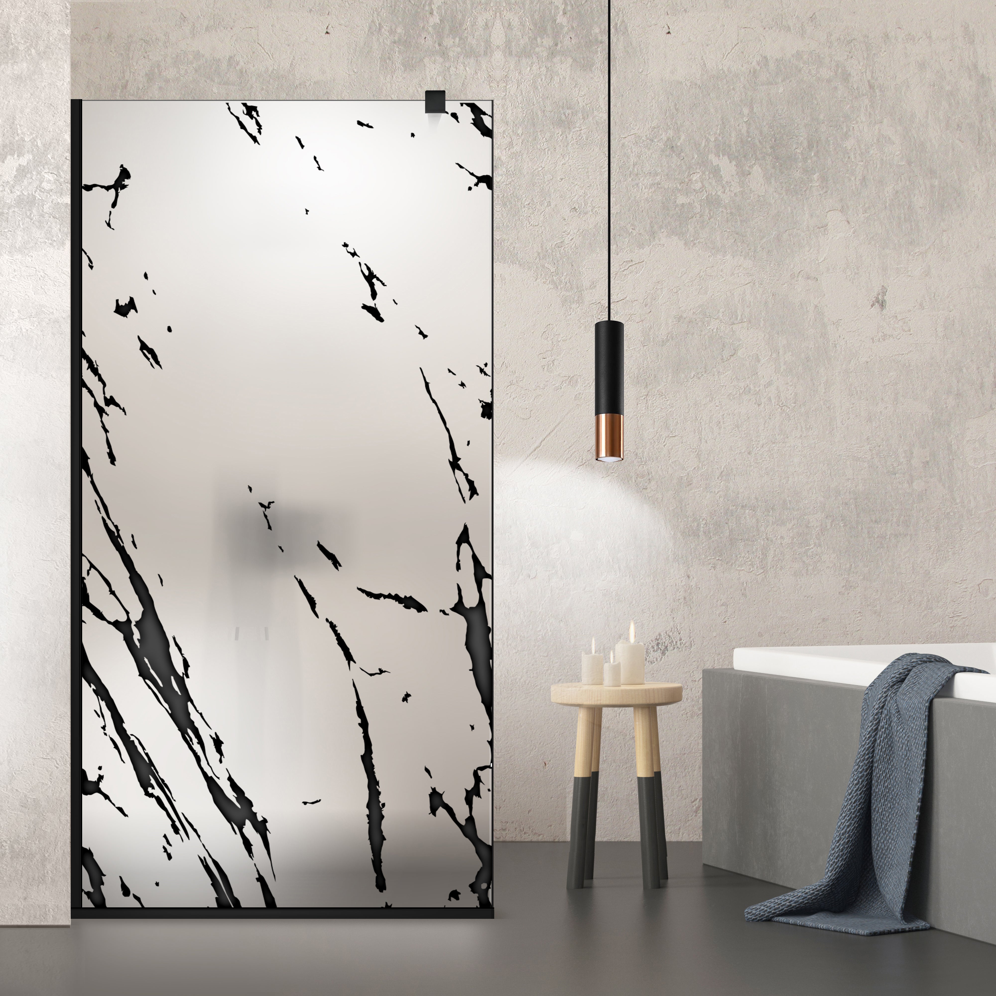 Paravan dus Walk-in, Perete dus  Negru, #Mat #Matt