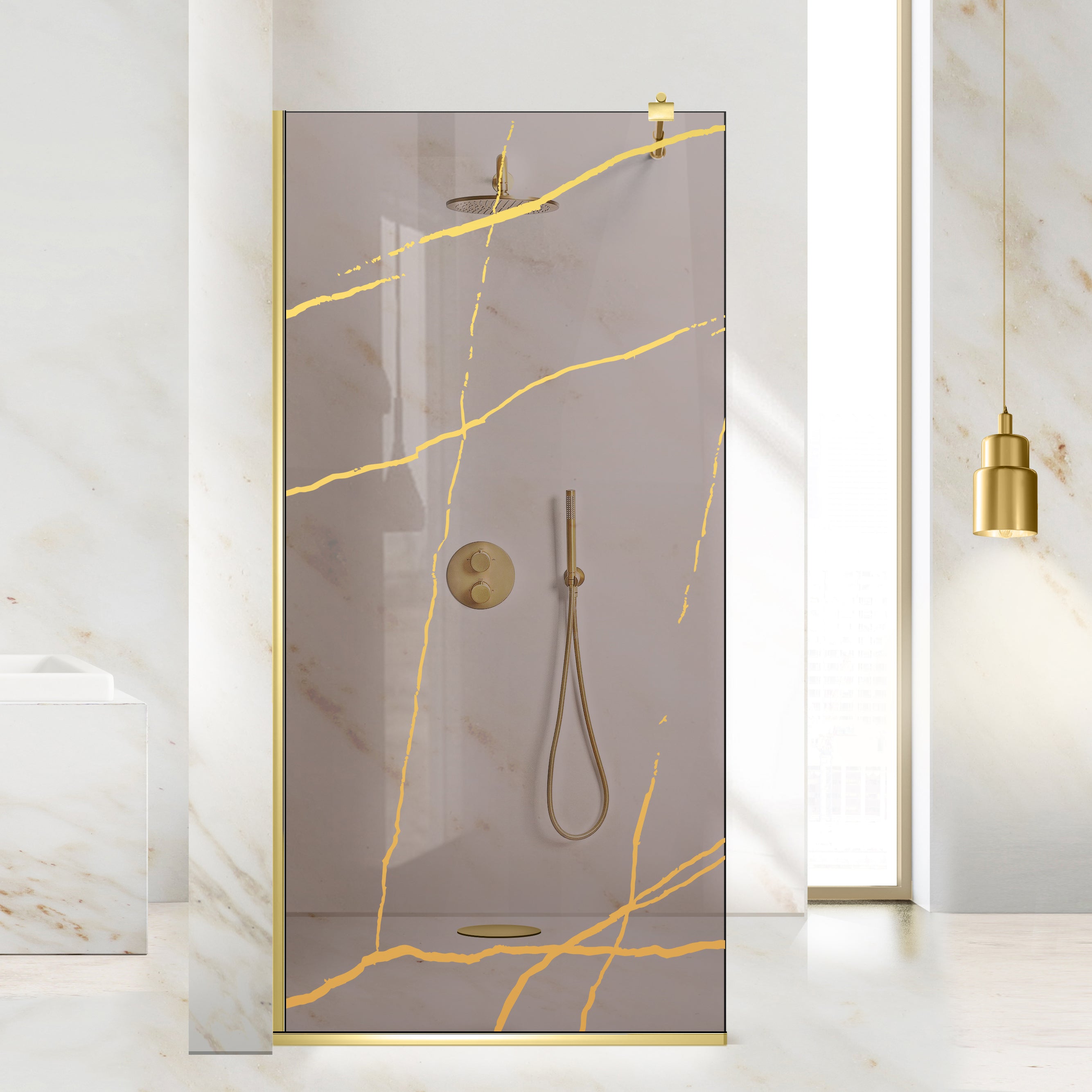 Paravan dus Walk-in, Perete dus  Auriu, #Bronz #Bronz