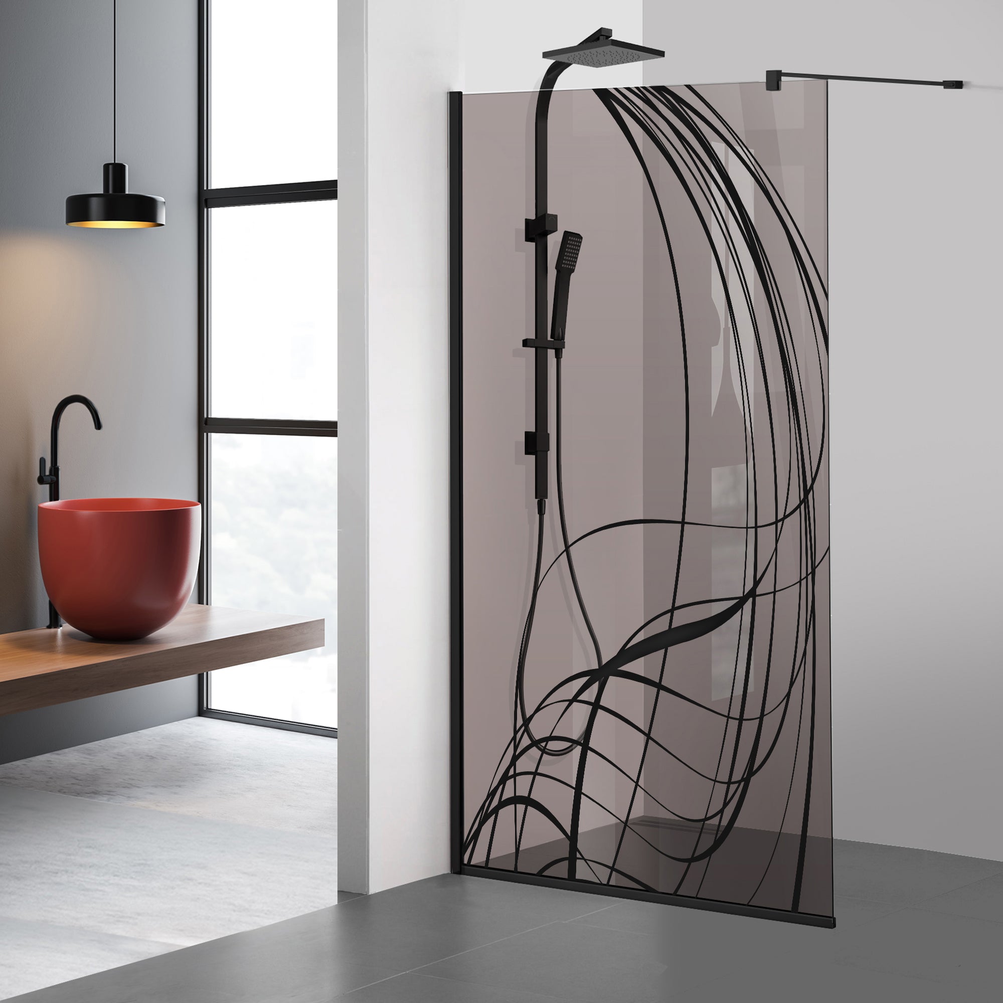 Paravan dus Walk-in, Perete dus  Negru, #Bronz #Bronz