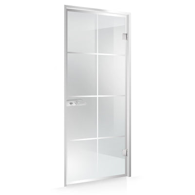 Studio Silver swing door, Rezidence model for opening with L frame for interior, 8 mm tempered glass